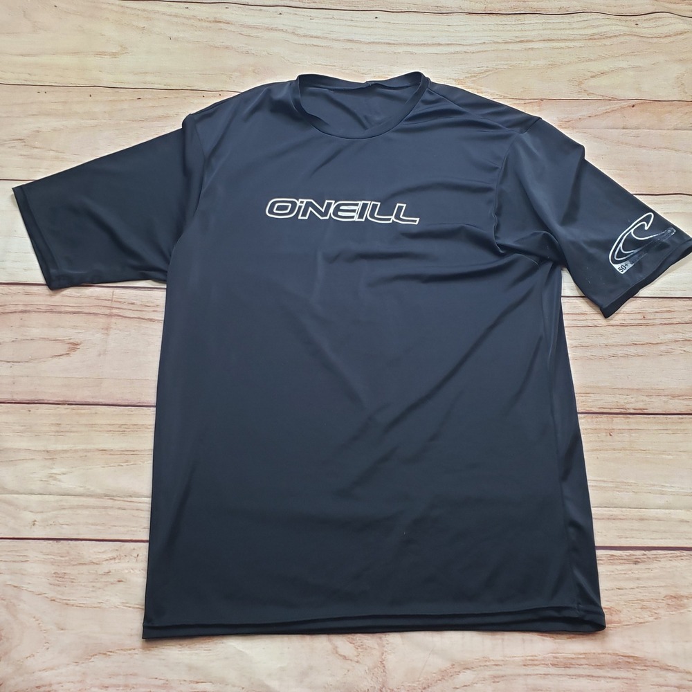 O'Neill‎ Rash Guard Mens Large Black Short Sleeve UPF 50+ Sun Protection Shirt